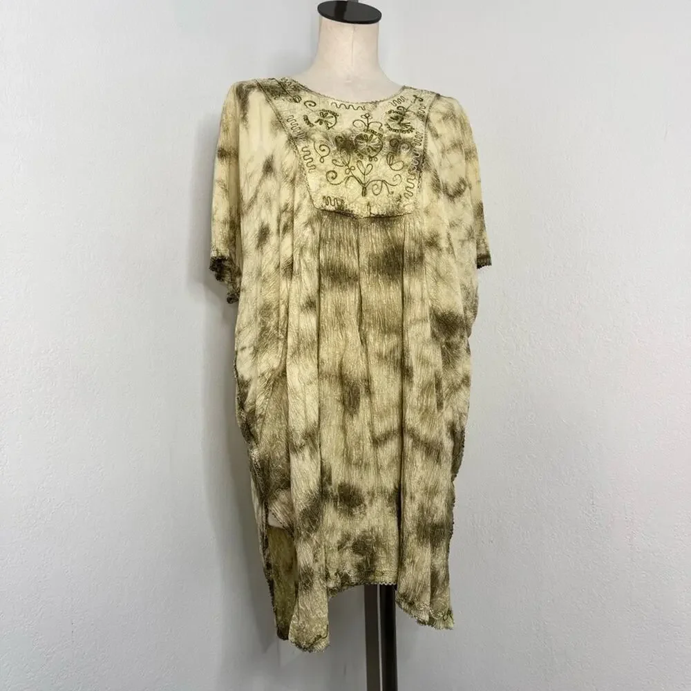 Boho Tie-Dye Embroidered Kaftan Green Fairy  Jain’s Made in India Free Size